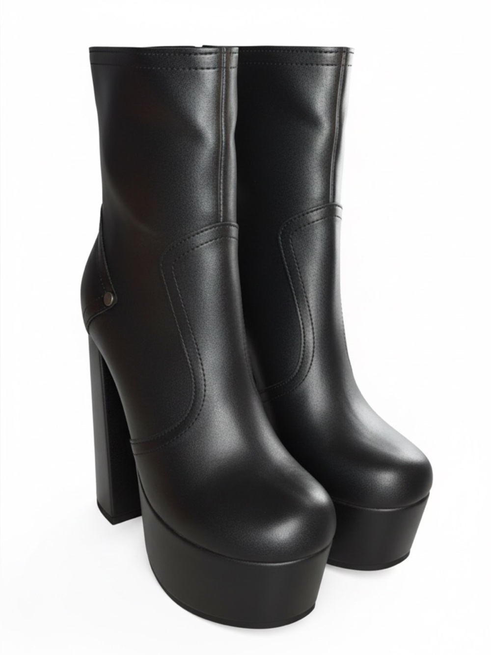 SHEIN Black Faux Leather Platform Block Heel Ankle Boots